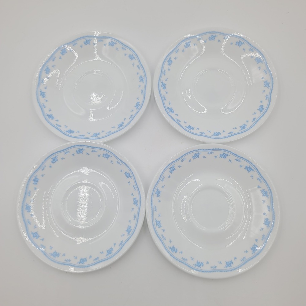 4pc Corelle Morning Blue Saucers Corning Vitrelle Blue Floral 6.25 Inch
